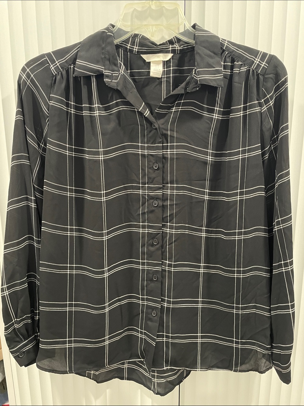 H&M Black Button-Down Shirt with White Windowpane Check